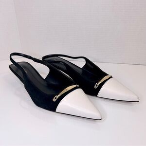 Ann Taylor heels sling back black leather 
Women’s 8.5